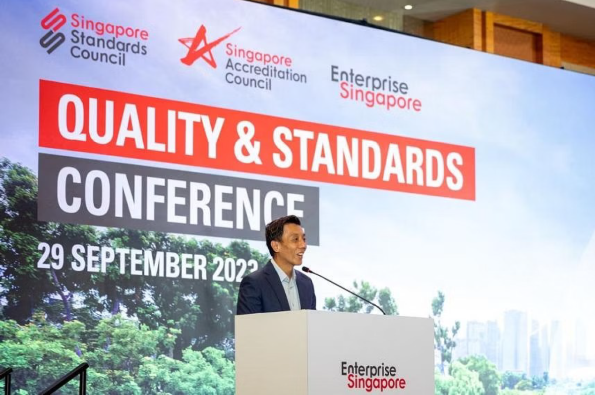 Mr Jeffrey Siow, EnterpriseSG’s managing director and chief operating officer, speaking at the biennial Quality and Standards Conference on Sept 29. PHOTO: ENTERPRISE SINGAPORE