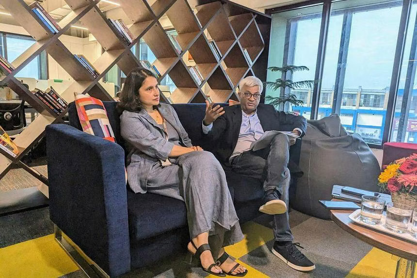 Crayon co-founders Aarti Ramakrishnan (left) and Suresh V. Shankar established their data analysis centre in Chennai, India, to take advantage of the young talent. ST PHOTO: ROHINI MOHAN