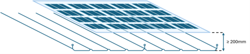 Solar panels installed at least 20cm above roof